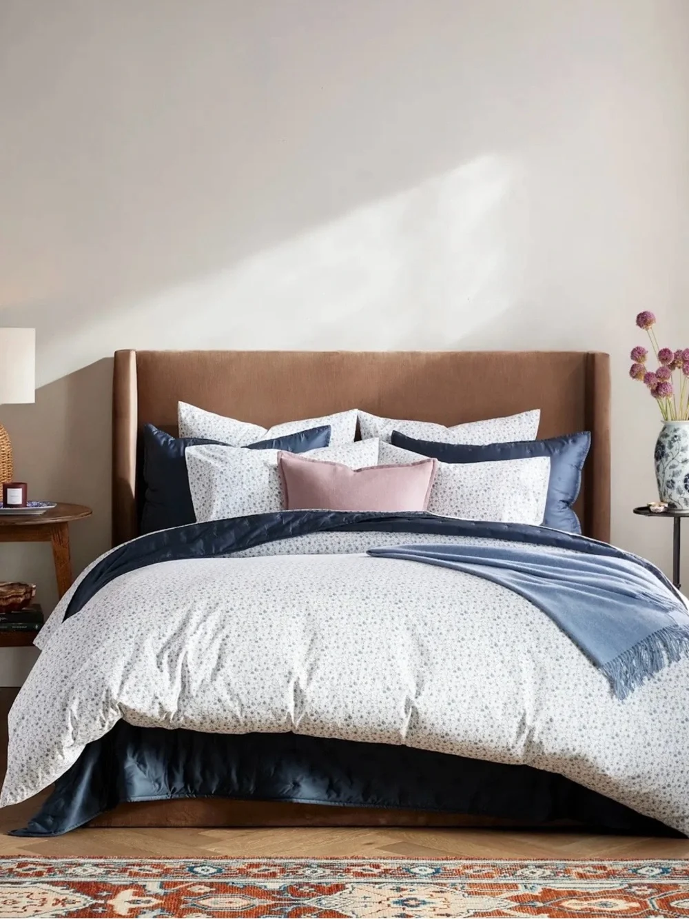 NEW Quince Organic Crisp Percale Floral Duvet Cover, Full/Queen (Blue Florette)